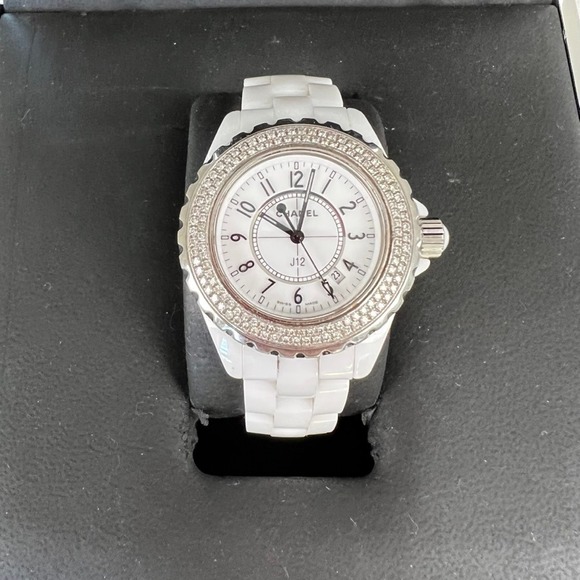 CHANEL Accessories - Chanel J12 White Ceramic Diamond Bezel Watch Swiss Made H0968 H0967